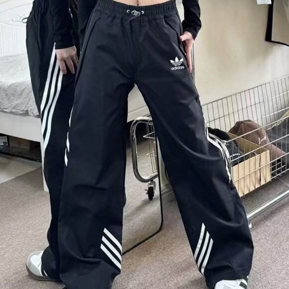 Adidas Wide-Leg Track Pants | Retro Three-Striped Flowy Casual Pants, Size S - Picture 2 of 4